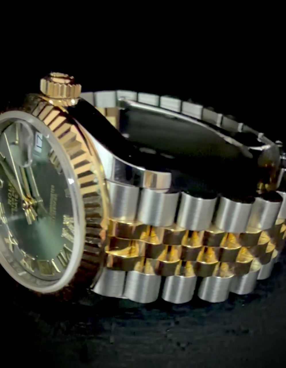 Rolex Datejust 31 278273 olive green dial — rotating video of dial, fluted bezel and Jubilee bracelet