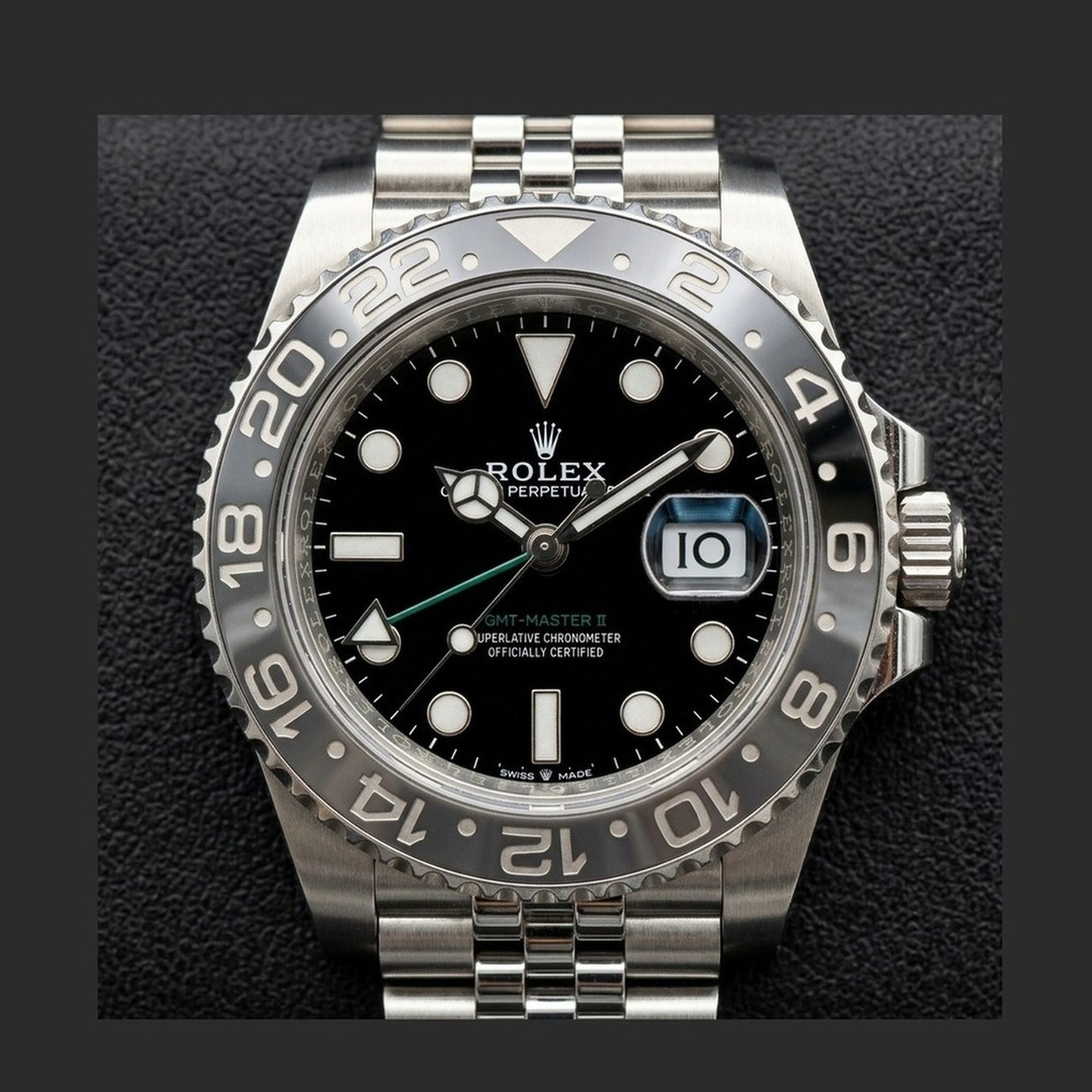 2026 Rolex GMT-Master II 126710GRNR Bruce Wayne grey and black Cerachrom bezel on Jubilee bracelet