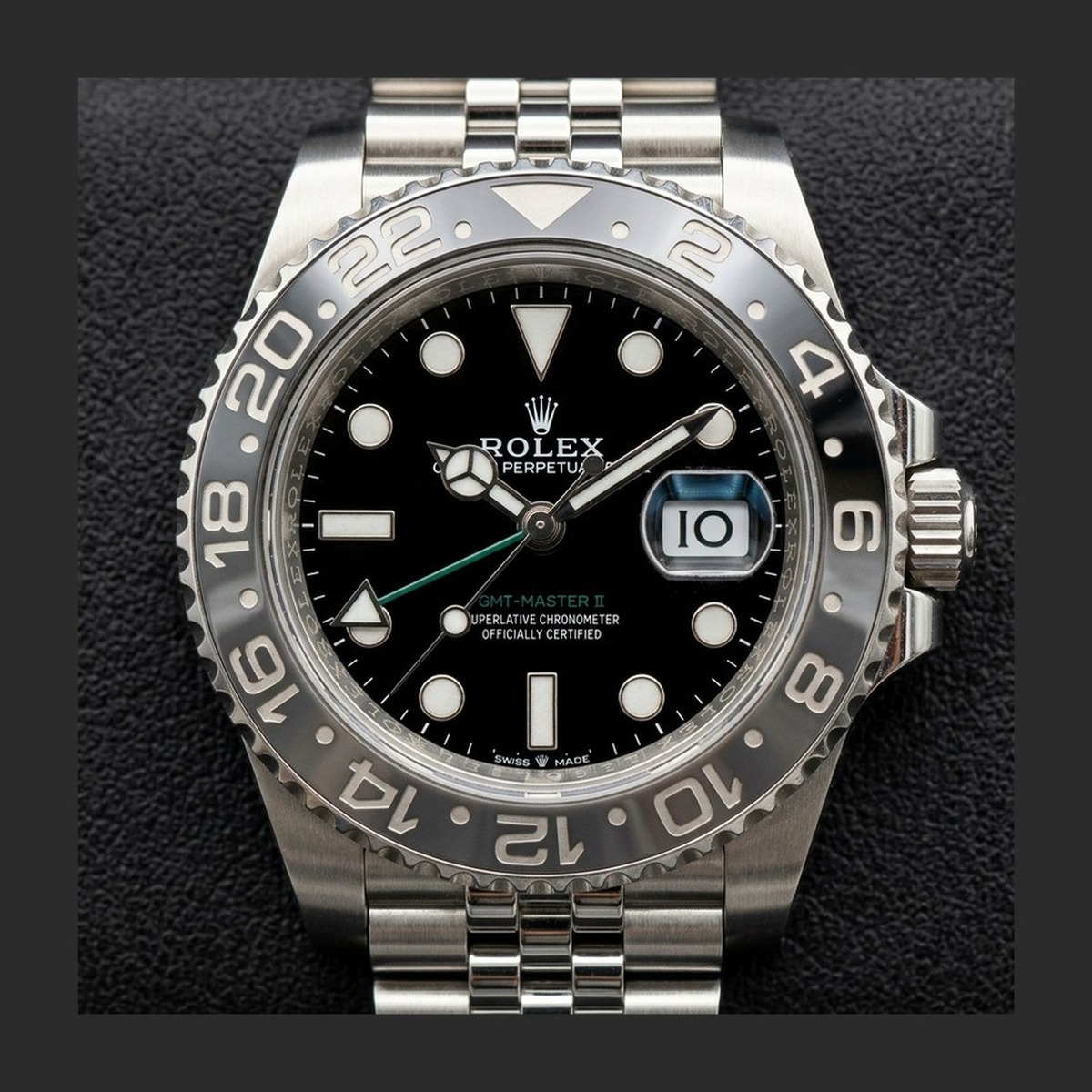 2026 Rolex GMT-Master II 126710GRNR Bruce Wayne grey and black Cerachrom bezel on Jubilee bracelet