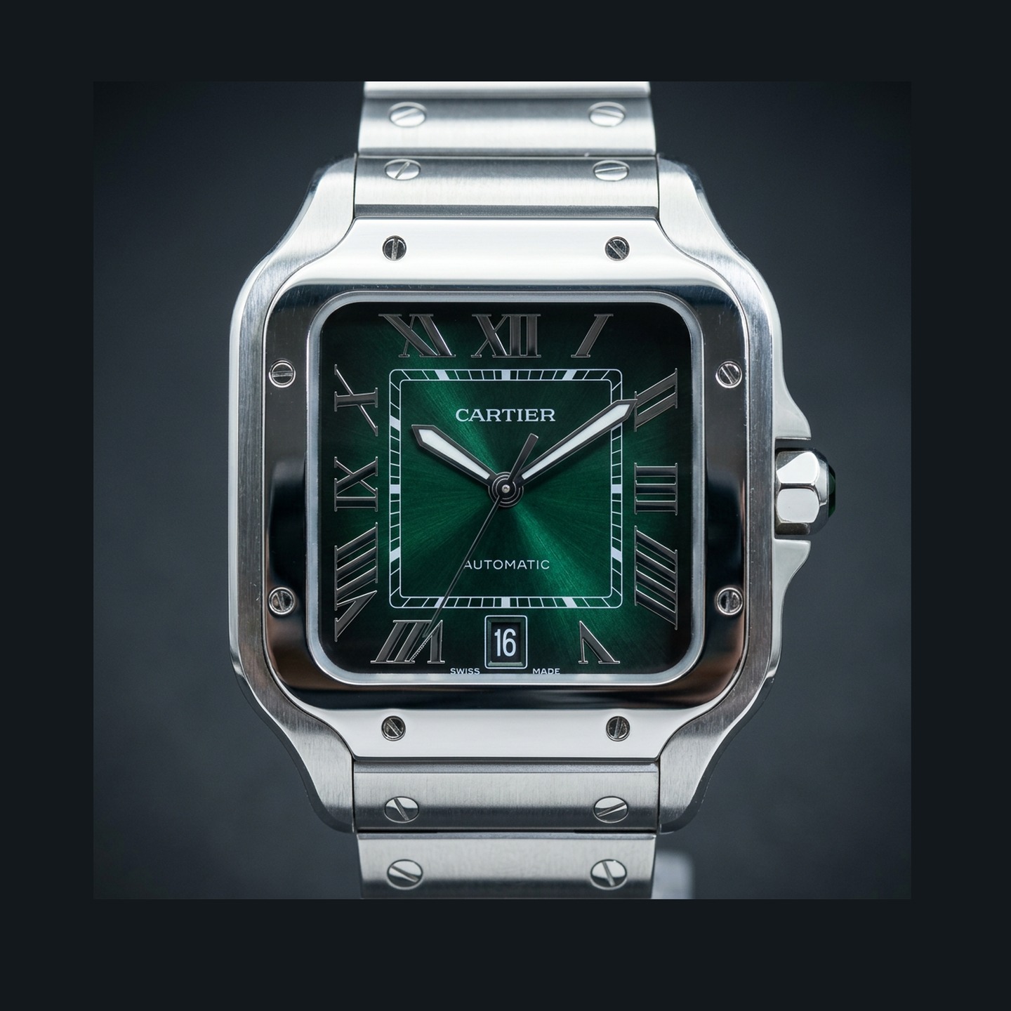 2025 Cartier Santos de Cartier Large stainless steel with green sunray dial on steel bracelet
