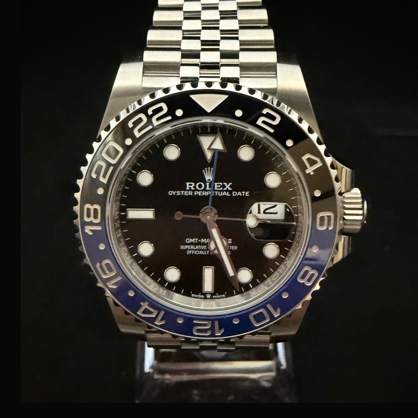 2026 Rolex GMT-Master II Batgirl 126710BLNR black dial with black and blue Cerachrom bezel on Jubilee bracelet