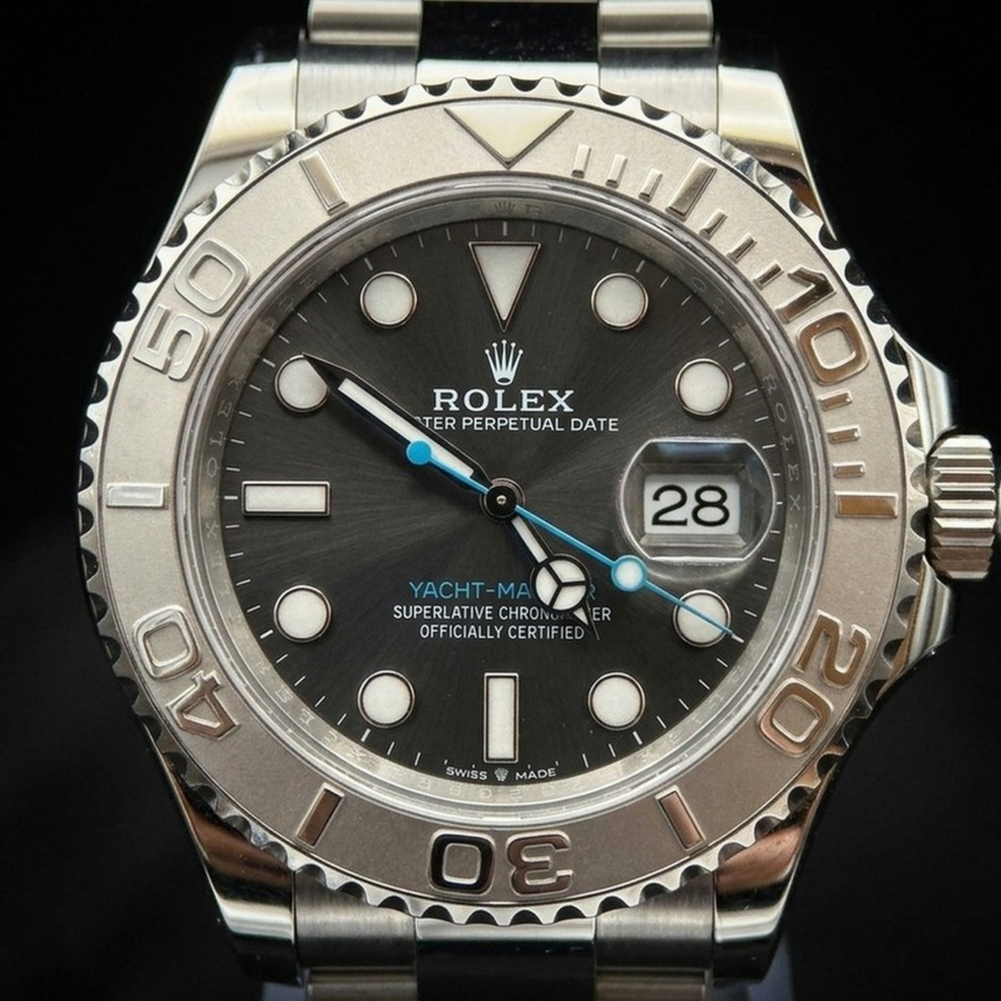 Rolex Yacht-Master 40 126622 rhodium dial with platinum bezel and blue seconds hand