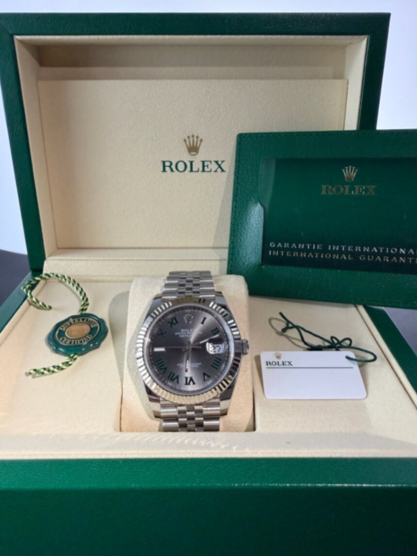 2025 Rolex Datejust 41 Wimbledon 126334 in original green Rolex presentation box with Superlative Certified seal